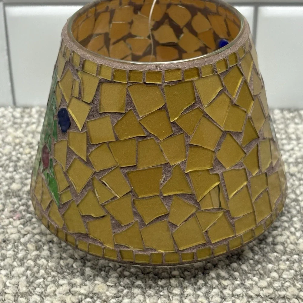 Home Interior Candle Cover Christmas Tree New W‎ Tag Stained Glass Gold Tiles